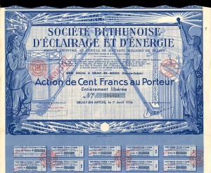 Societe Bethunoise D'Eclairage Et D'Energie - Stock Certificate
