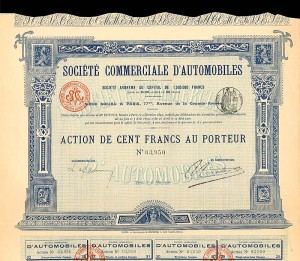 Societe Commerciale D'Automobiles - Stock Certificate