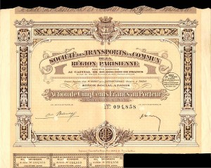 Societe Des Transports En Commun De La Region Parisienne - Stock Certificate