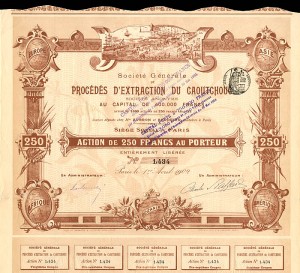 Societe Generale De Procedes D'Extraction Du Caoutchouc - Stock Certificate