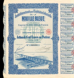 Societe Internationale pour l'Exploitation Industrielle De La Houille Bleue - Stock Certificate