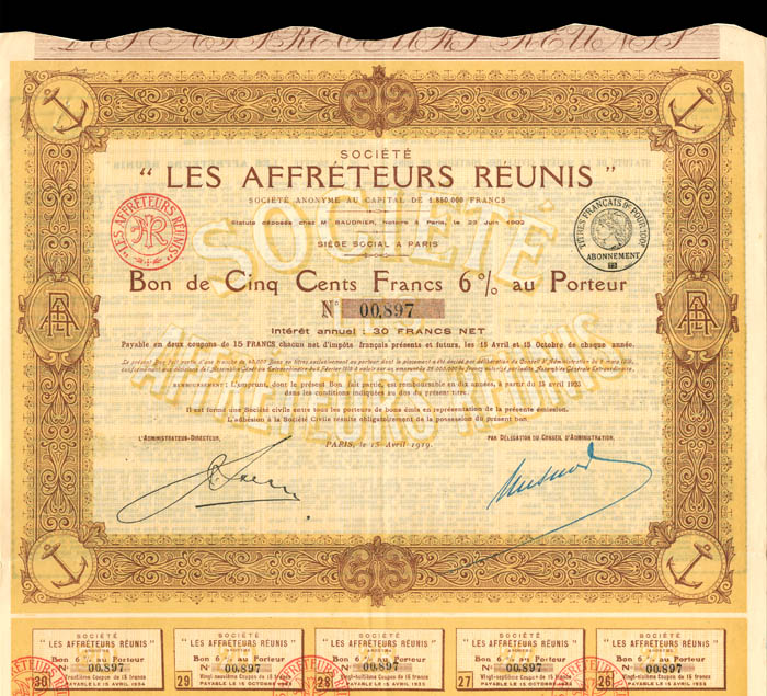 Societe "Les Affreteurs Reunis" - 500 Francs - Bond