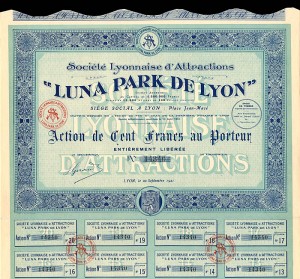 Societe Lyonnaise d'Attractions "Luna Park De Lyon" - Stock Certificate