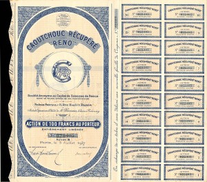 Caoutchouc Recupere "Reno" - Stock Certificate