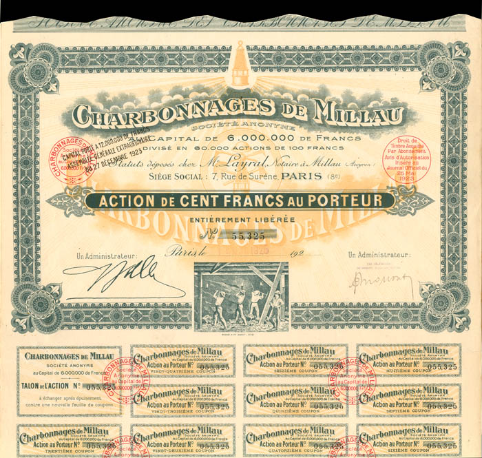 Charbonnages De Millau - Stock Certificate