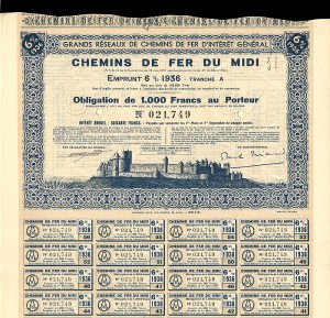 Chemins De Fer Du Midi - 1,000 Francs