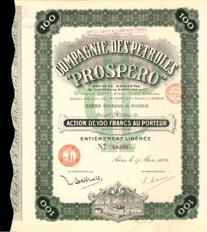 Compagnie Des Petroles "Prospero" - Stock Certificate