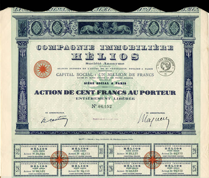 Compagnie Immobiliere Helios - Stock Certificate