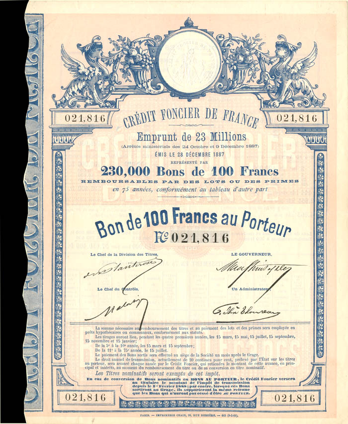 Credit Foncier De France - 100 Francs