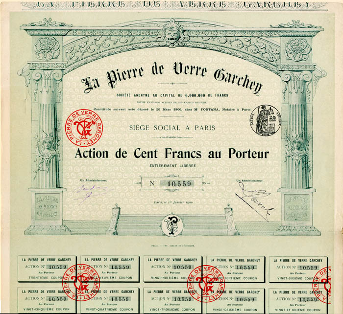 La Pierre de Verre Garchey - Stock Certificate