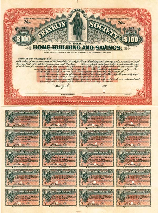 Franklin Society for Home Building and Savings - Stock Certificate