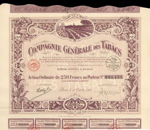 Compagnie Generale Des Tabacs - Stock Certificate