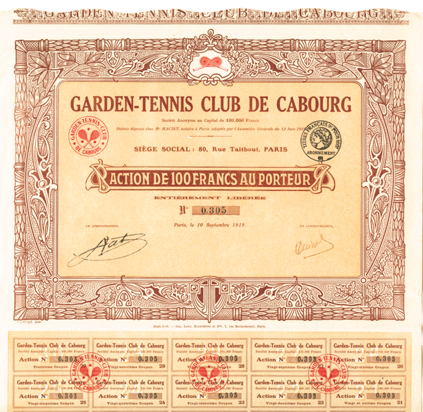 Garden-Tennis Club De Cabourg - Stock Certificate