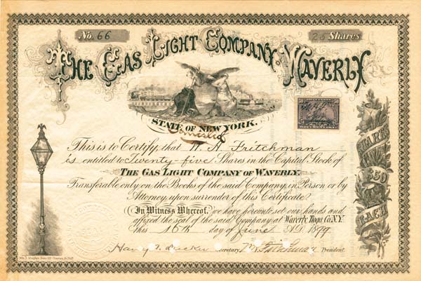 Gas Light Co. of Waverly - Stock Certificate