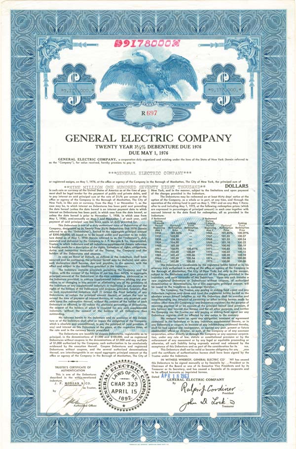 General Electric Co - $9,178,000 Bond