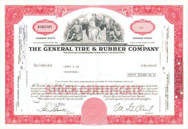 General Tire and Rubber Co - Stock Certificate