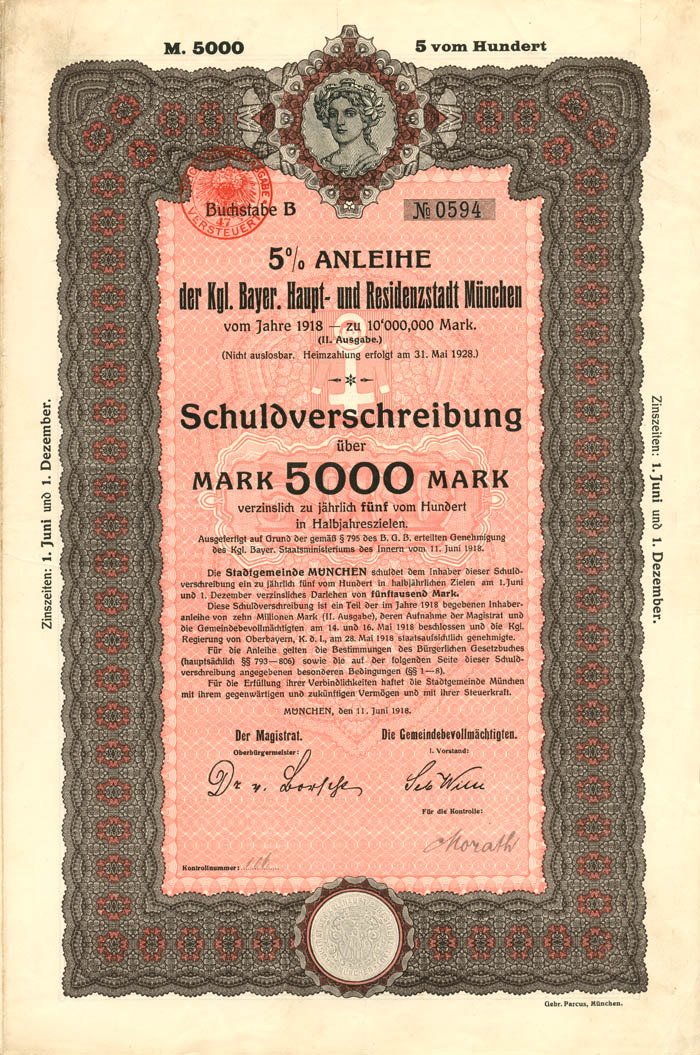 Kg. Bayer. Haupt- und Residenzstadt Munchen - Various Denominations Bonds