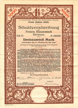 Schuldverschreibung der Freien Hansestadt Bremen - Various Denominations - Bond (Uncanceled)