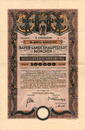 Bayer Landeshauptstadt Munchen - 100,000 Mark (Uncanceled)