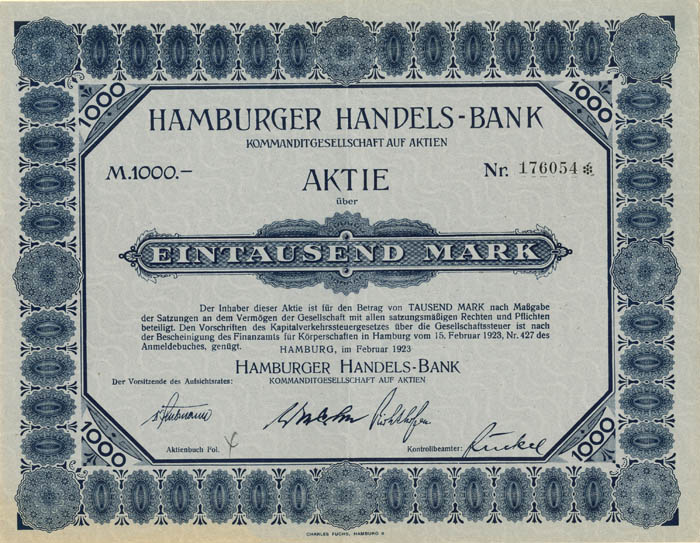 Hamburger Handels - Bank - Stock Certificate