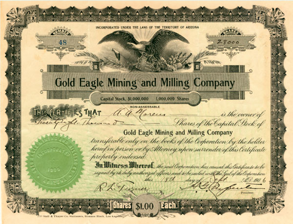 Gold Eagle Mining and Milling Co. - Stock Certificate
