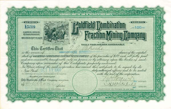 Goldfield Combination Fraction Mining Co. - Stock Certificate