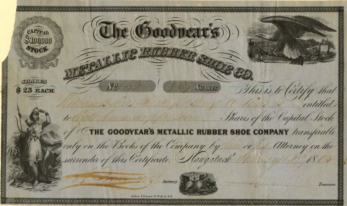 Goodyear's Metallic Rubber Shoe Co. - Stock Certificate