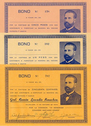 Gral. Ramon Leocadio Bonachea - 1949 dated Set of 3 - Cuba Bonds