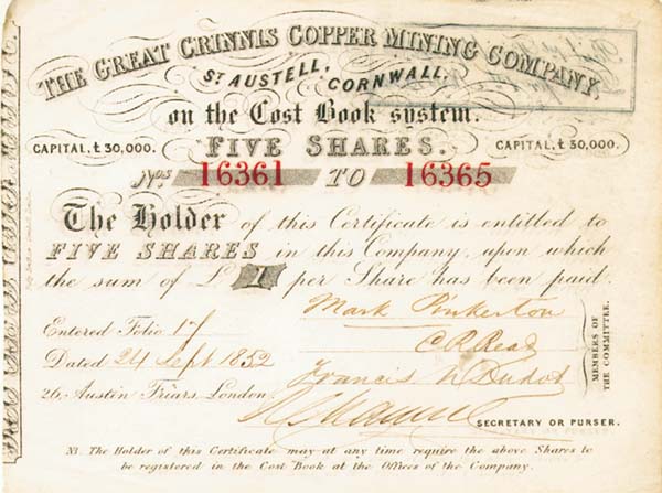 Great Crinnis Copper Mining Co. - Stock Certificate