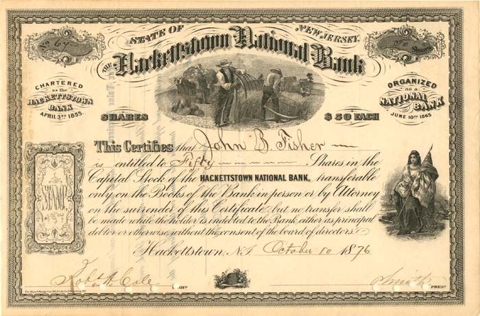 Hackettstown National Bank - Stock Certificate