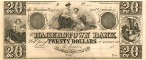 Hagerstown Bank - Obsolete Banknote - Broken Bank Note - Currency dated 1850's - SOLD