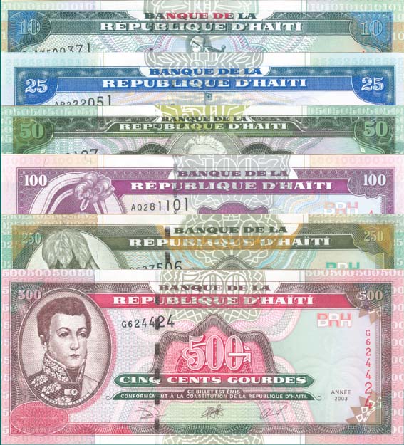 Haiti - 10, 25, 50, 100, 250, 500 Gourdes - Set of 6 - P-265-270 - 2000-2003 dated Foreign Paper Money 