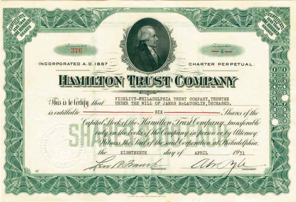 Hamilton Trust Co. - Stock Certificate