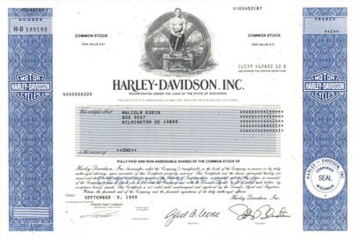 Harley-Davidson, Inc - Stock Certificate