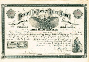 Harrisburg City Passenger Railway - Stock Certificate