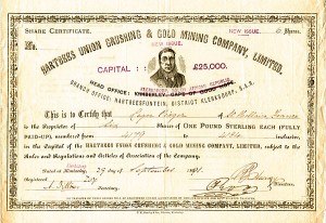 Hartbees Union Crushing and Gold Mining Co., ltd - Stock Certificate