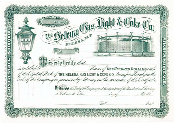Helena Gas Light and Coke Co. - Stock Certificate