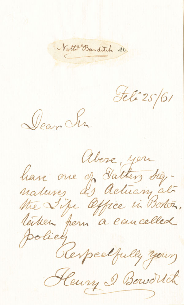Nathaniel Bowditch and Henry Bowditch - Autographed Letter
