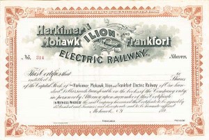 Herkimer, Mohawk, Ilion and Frankfort Electric Railway - Stock Certificate