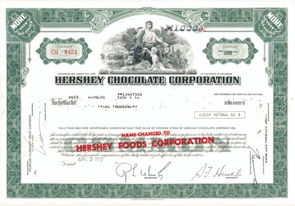 Hershey Chocolate Corporation - Stock Certificate