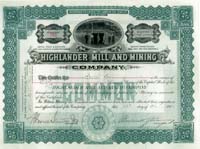 Highlander Mill and Mining Co. - Stock Certificate