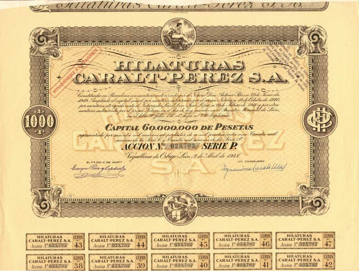 Hilaturas Caralt-Perez S.A. - Stock Certificate