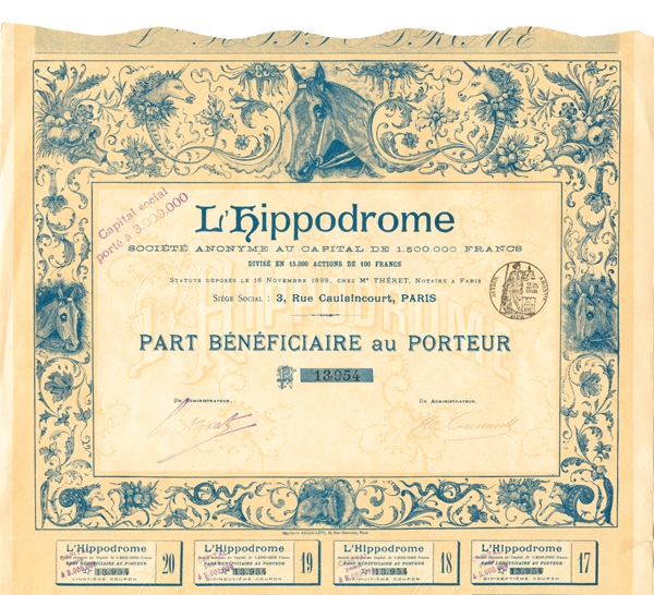 L'Hippodrome - Stock Certificate