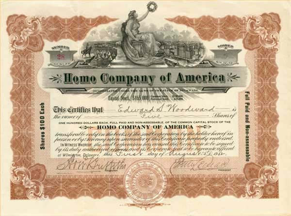 Homo Co. of America - Stock Certificate