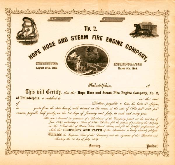 Hope Hose and Steam Fire Engine Co - Stock Certificate