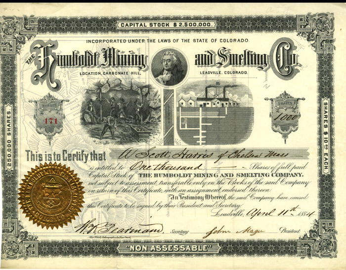 Humboldt Mining and Smelting Co. - Stock Certificate