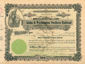 Idaho and Washington Northern Railroad - Stock Certificate