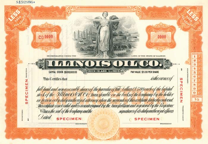 Illinois Oil Co. - Specimen Stock Certificate