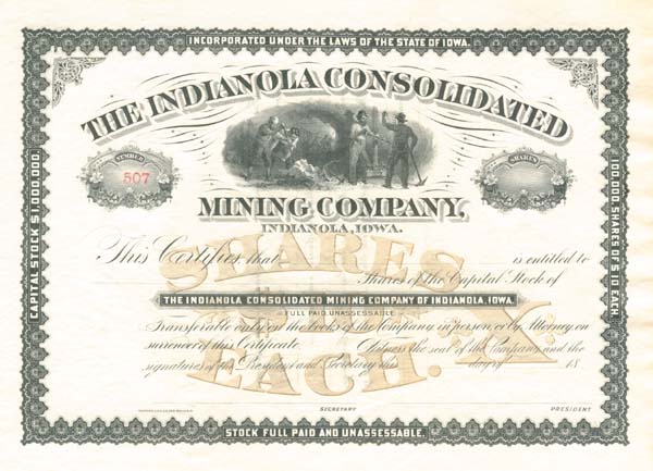 Indianola Consolidated Mining Co. - Stock Certificate