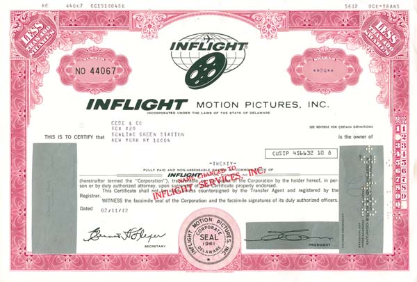 Inflight Motion Pictures - Stock Certificate